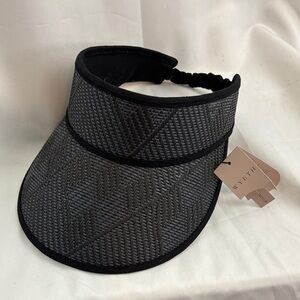 NWT WYETH Black/Gray Woven Straw Cotton Visor…O/S…